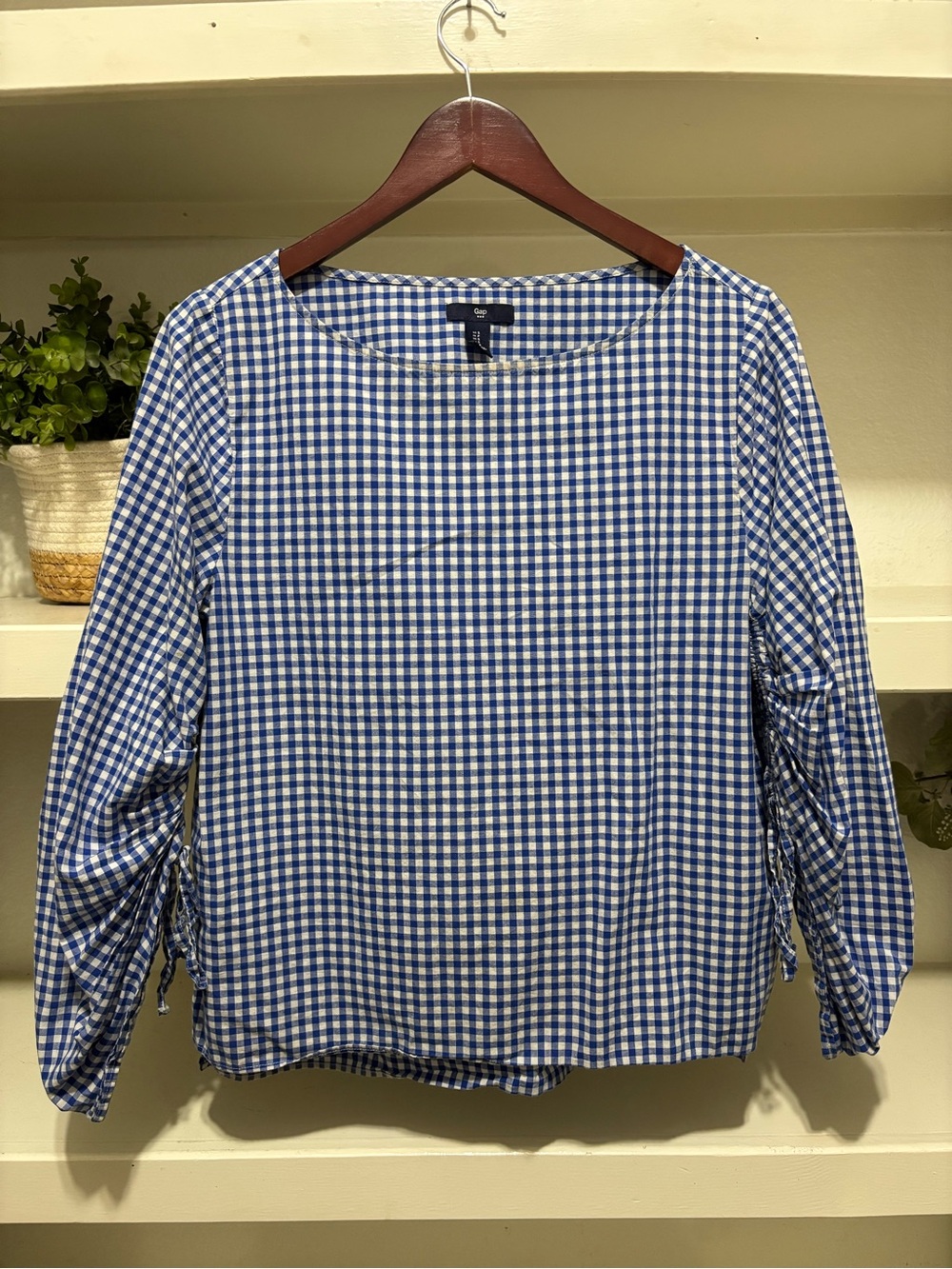 GAP Blue and White Gingham Button-Down Casual Shirt